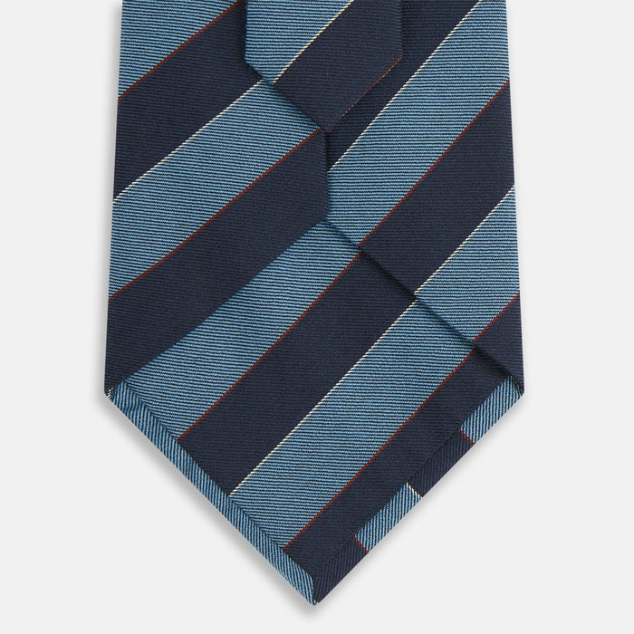 Blue Block Stripe Silk Blend Tie Image 2