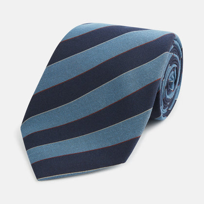 Blue Block Stripe Silk Blend Tie