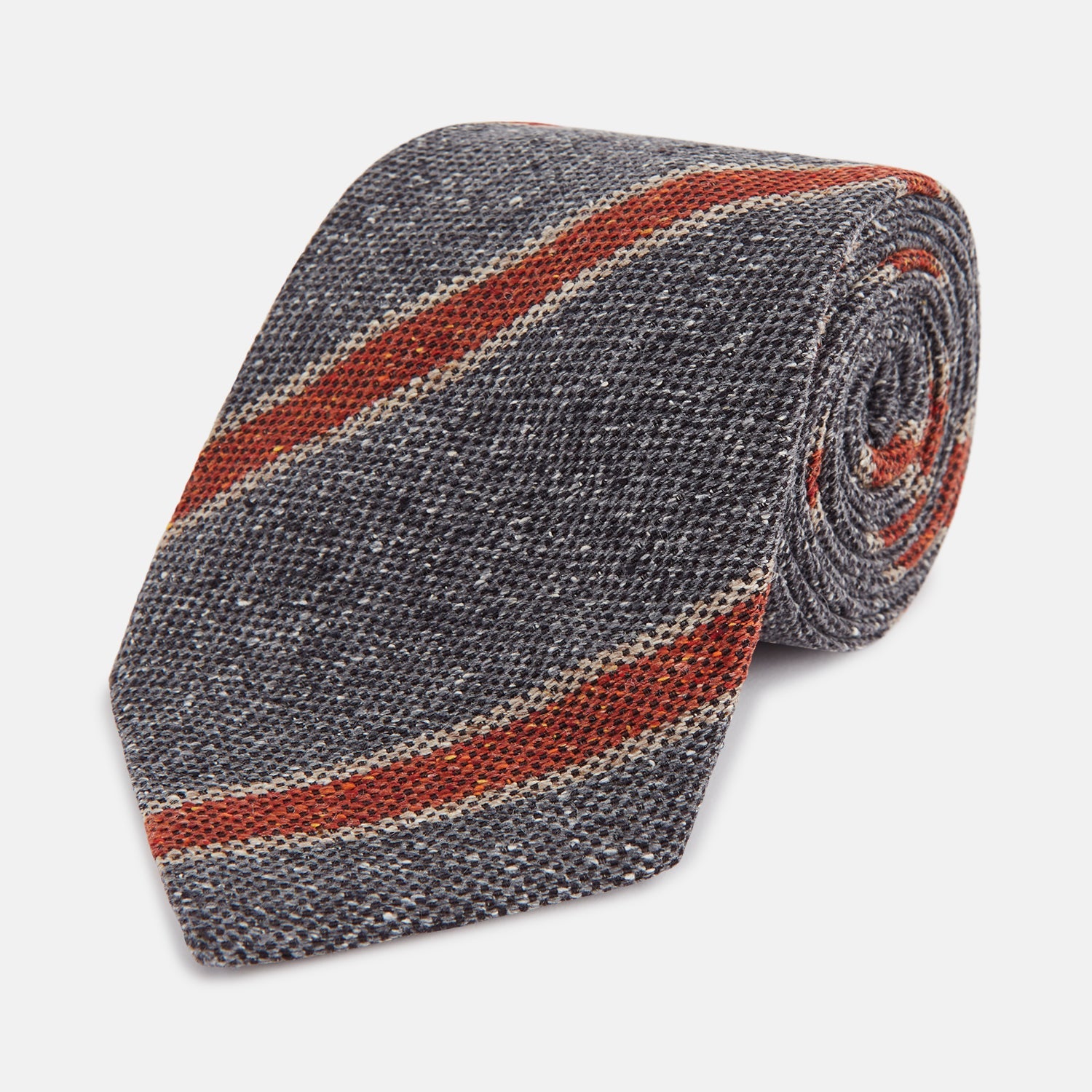 View 1 of product The Turnbull & Asser Red Block Stripe Silk Tie, featuring bold red stripes, is an elegant men's accessory displayed on a plain white background.