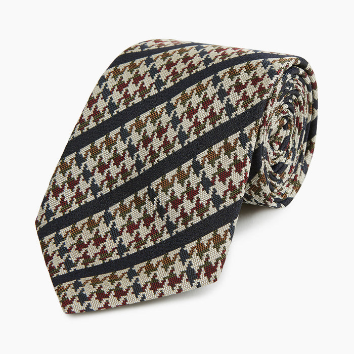 Brown Houndstooth Stripe Silk Tie Image 4