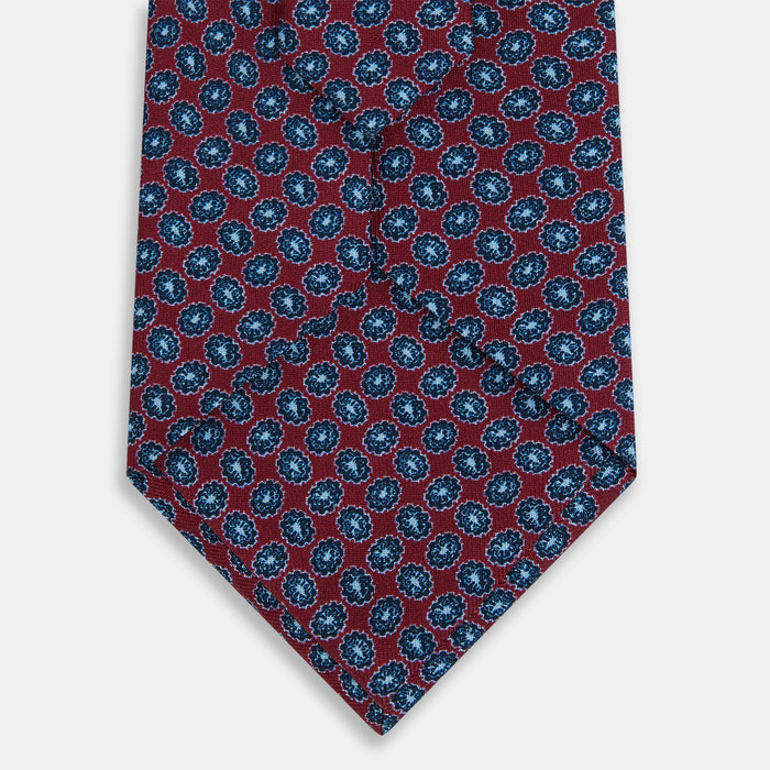Blue and Red Floral Foulard Printed Silk Tie Image 2