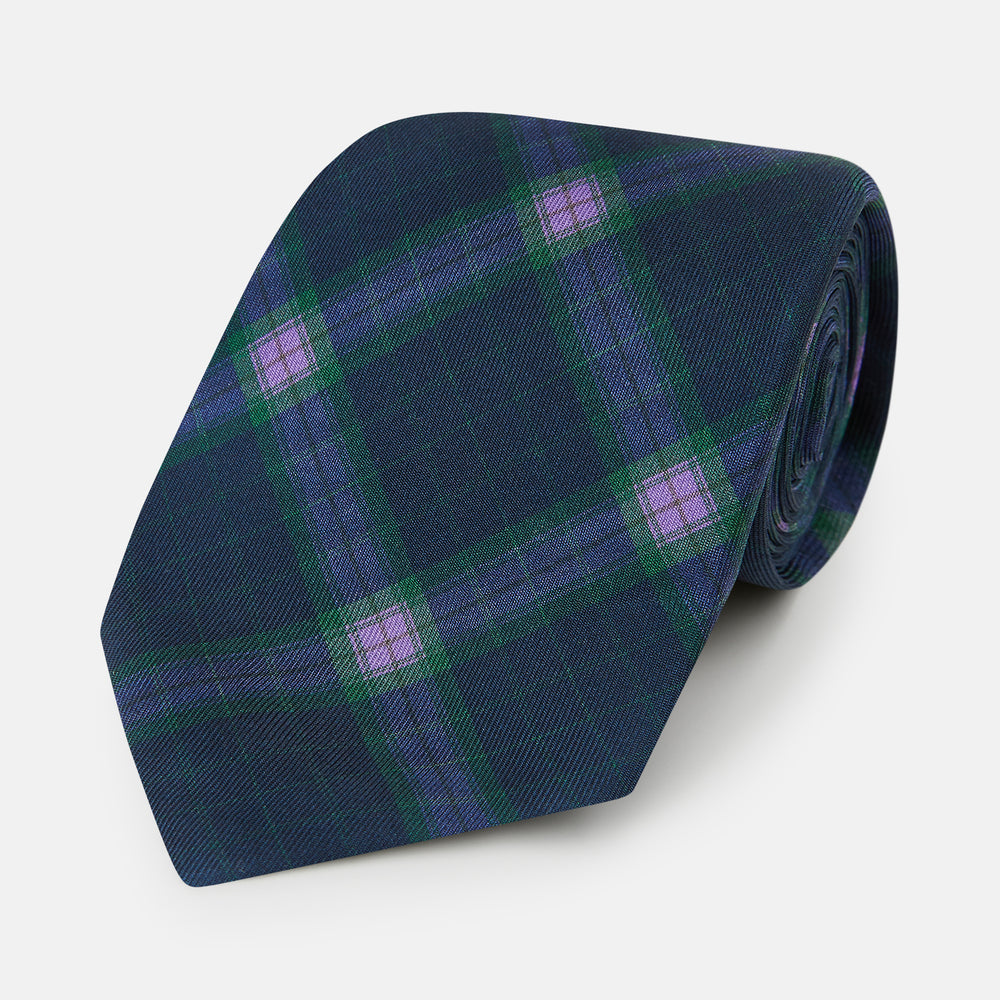 PURPLE AND GREEN CHECKED SILK TIE OS