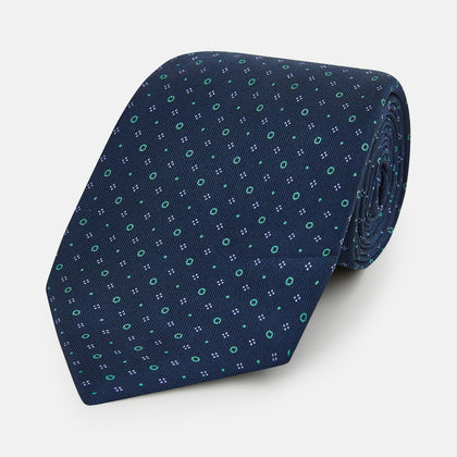 Dark Navy Geometric Pin-Dot Printed Silk Tie