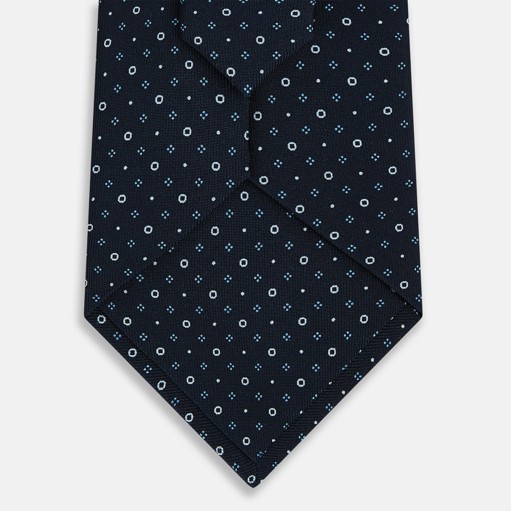 Navy Blue Geometric Pin-Dot Silk Tie OS