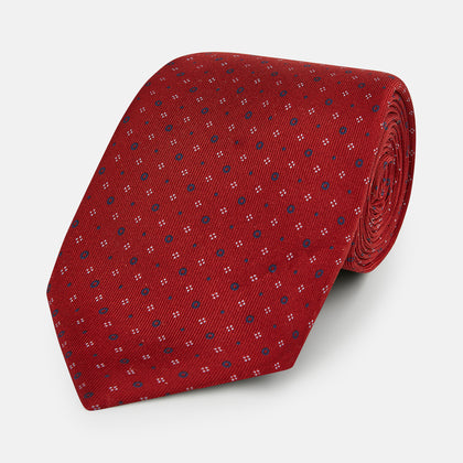 Red Geometric Pin-Dot Printed Silk Tie