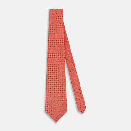 Orange Geometric Pin-Dot Printed Silk Tie Image 1