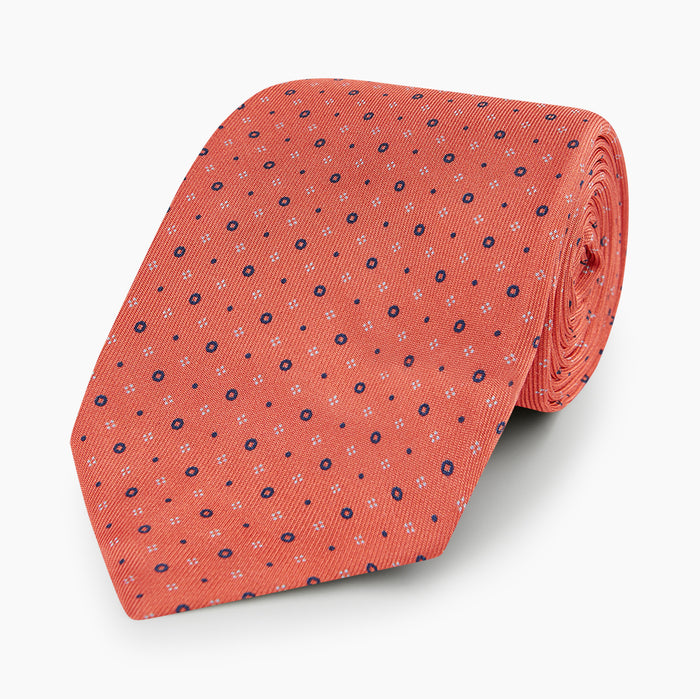 Orange Geometric Pin-Dot Printed Silk Tie Image 4
