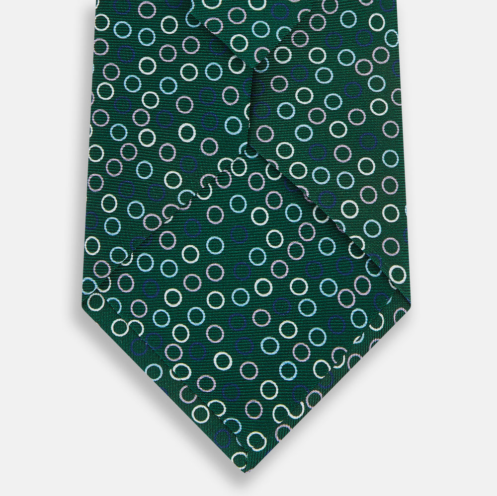 Forest Green Circle Printed Silk Tie OS