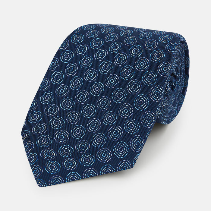 Navy Dotted Roundel Printed Silk Tie