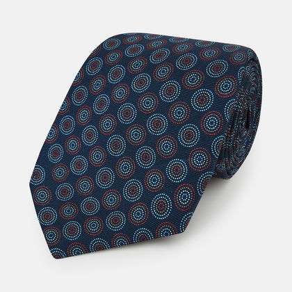 Dark Navy Dotted Roundel Printed Silk Tie