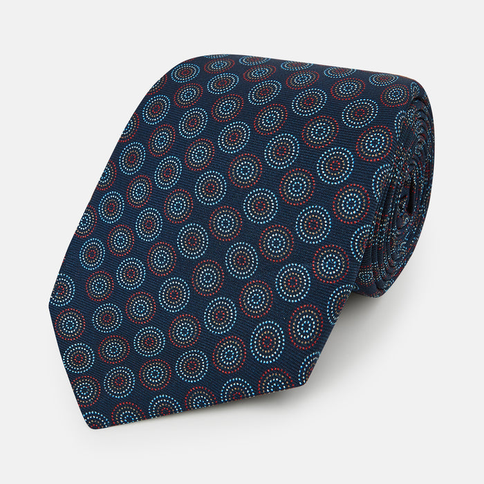 Dark Navy Dotted Roundel Printed Silk Tie