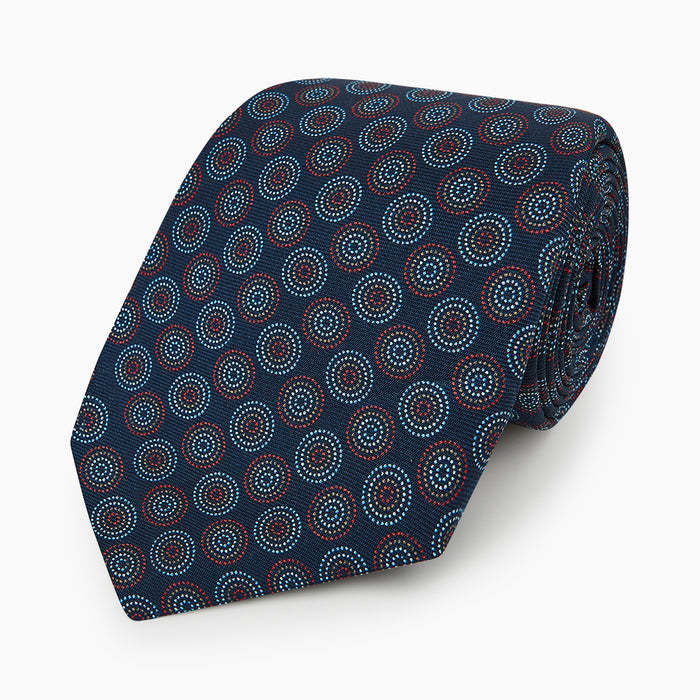 Dark Navy Dotted Roundel Printed Silk Tie Image 4