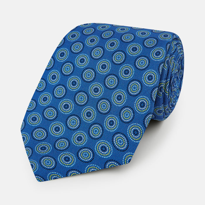 Avio Blue Dotted Roundel Printed Silk Tie