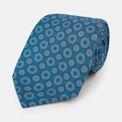 Blue Dotted Roundel Printed Silk Tie