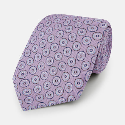 Lilac Dotted Roundel Printed Silk Tie