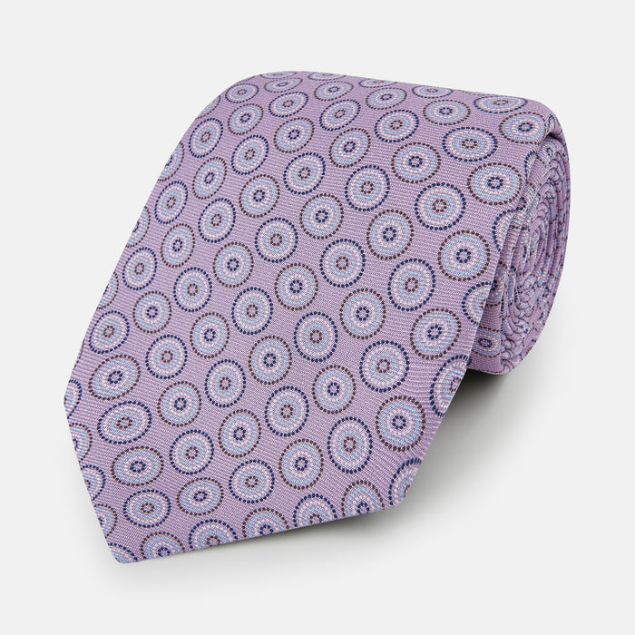 Lilac Dotted Roundel Printed Silk Tie