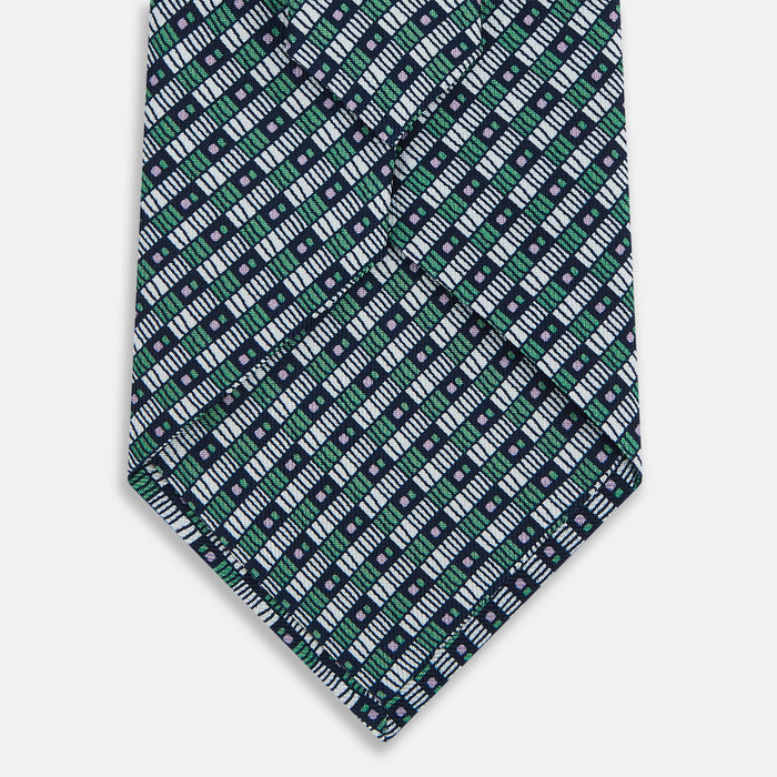 Kelly Green Hatched Mosaic Silk Tie Image 2