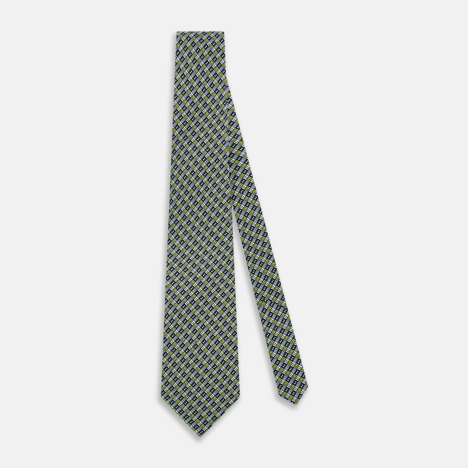 View 2 of product Chartreuse Hatched Mosaic Printed Silk Tie OS