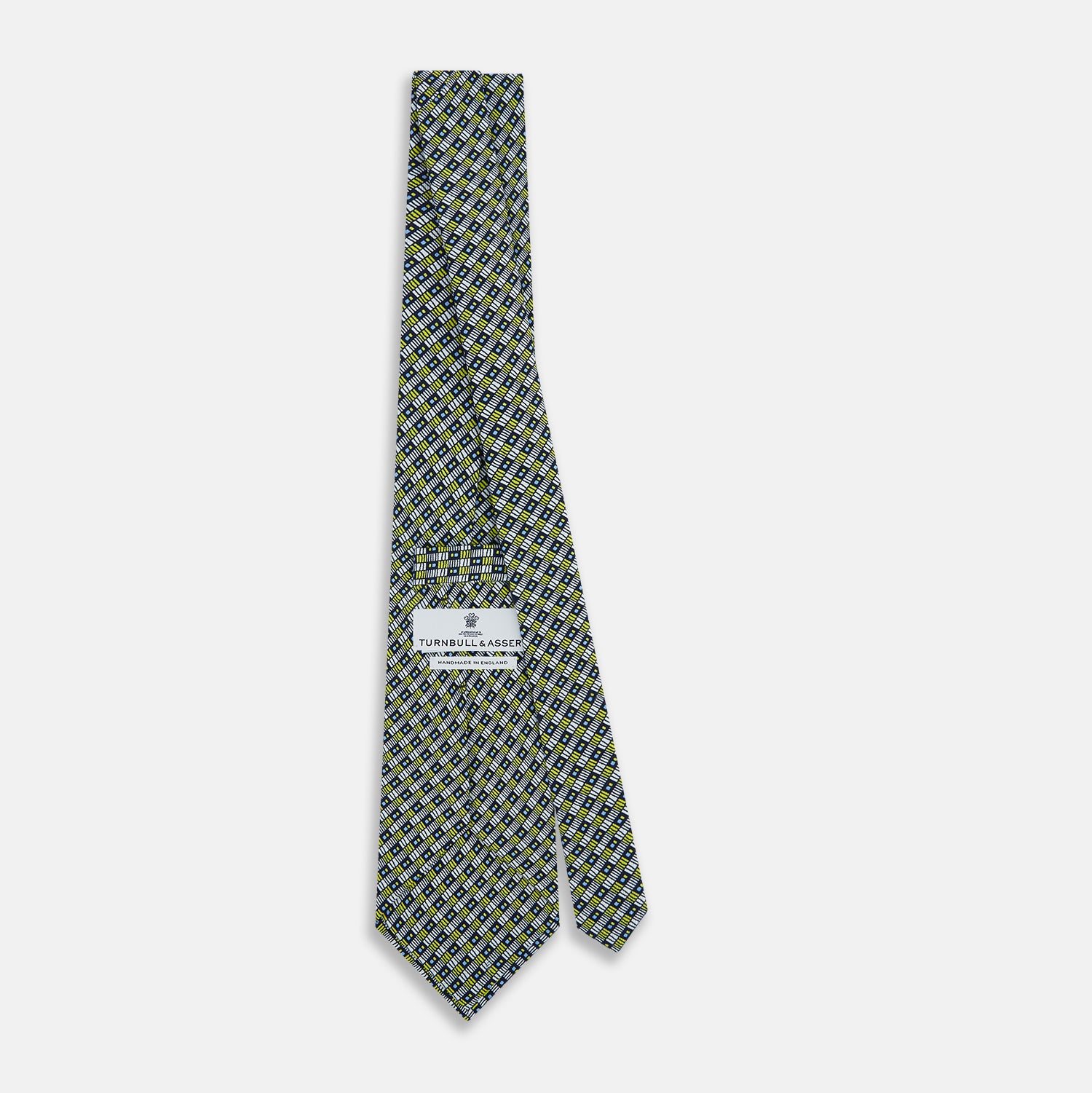 View 4 of product Chartreuse Hatched Mosaic Printed Silk Tie OS