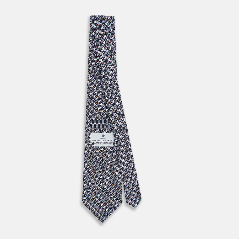 Lilac Hatched-Rectangle Neats Silk Tie OS