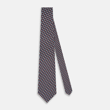 Red Hatched Mosaic Silk Tie Image 1