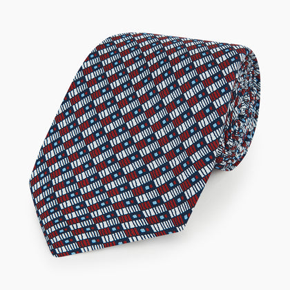Red Hatched Mosaic Silk Tie Image 4