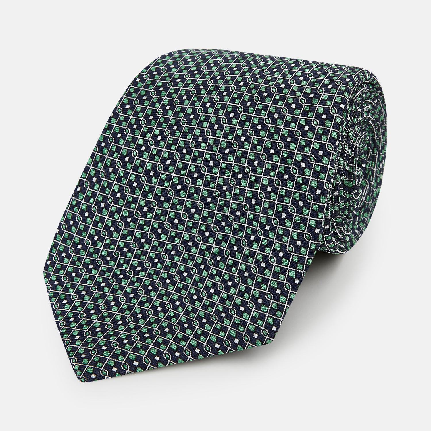 View 1 of product Kelly Green Geometric Lattice Damier Printed Silk Tie OS