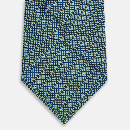 Pale Green Geometric Lattice Damier Printed Silk Tie Image 2