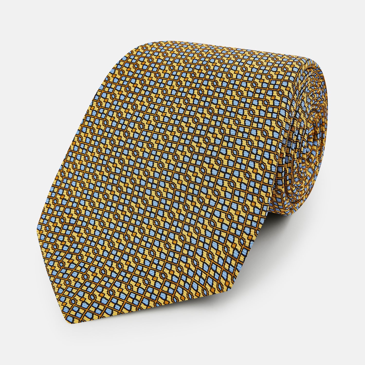 View 1 of product Yellow Geometric Lattice Damier Printed Silk Tie OS