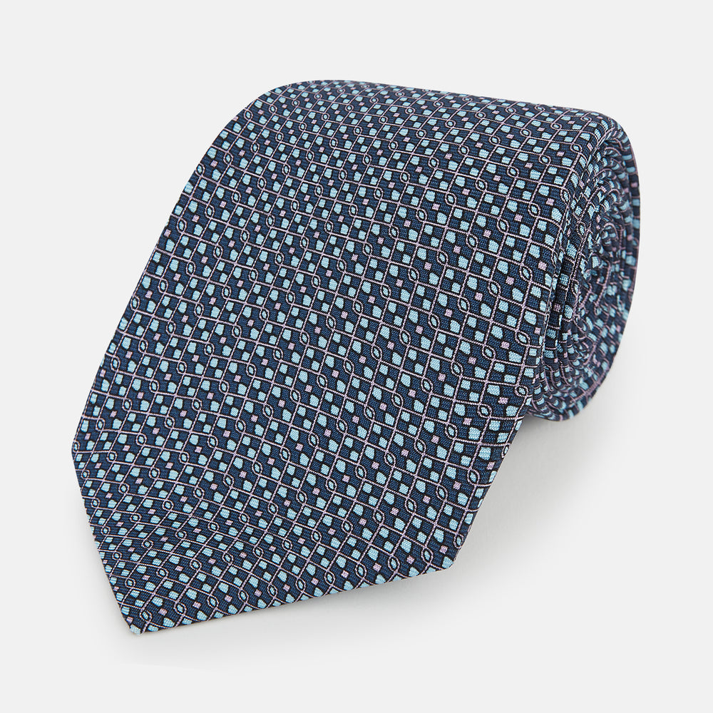 TIES 9.5CM MICRO SQUARED PRINTED SILK PURPLE OS