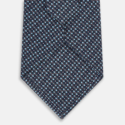 Teal Geometric Lattice Damier Printed Silk Tie Image 2