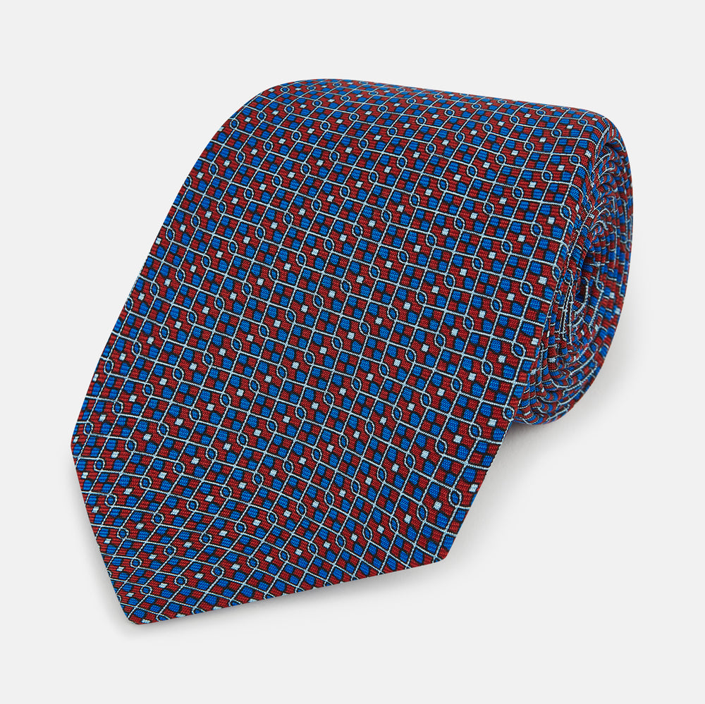 TIES 9.5CM MICRO SQUARED PRINTED SILK RED OS