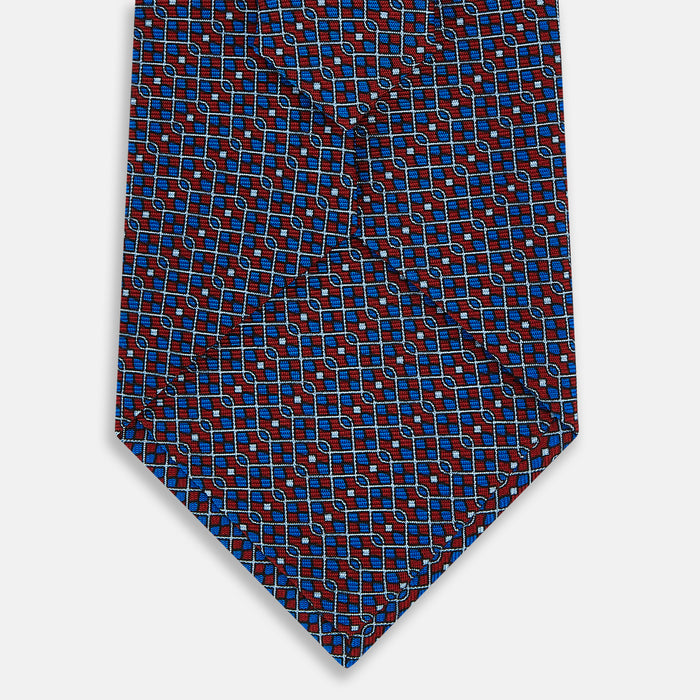 Red Geometric Lattice Damier Printed Silk Tie Image 2