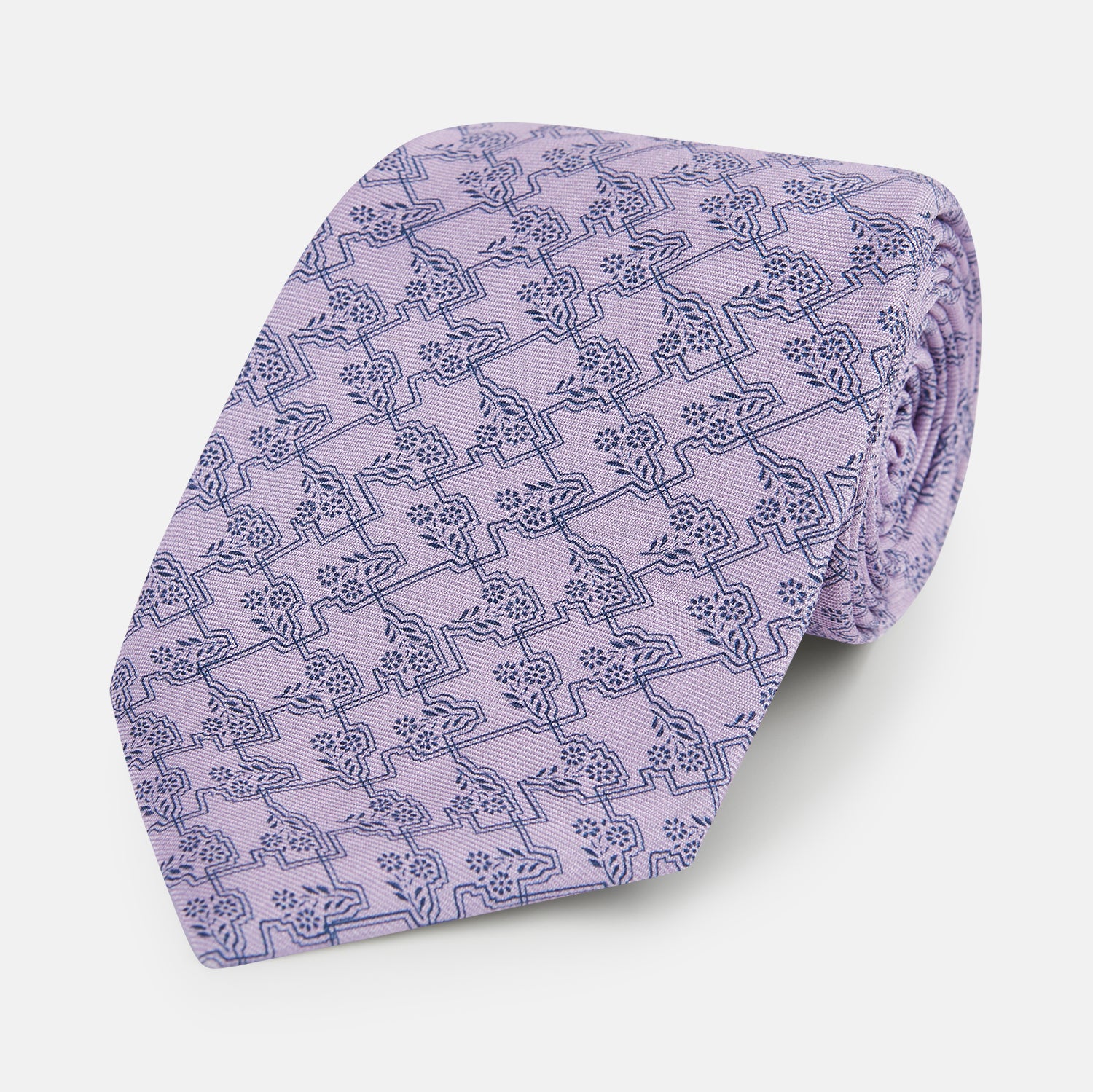 View 1 of product TIES 9.5CM FLORAL JIGSAW PRINTED SILK LILAC OS