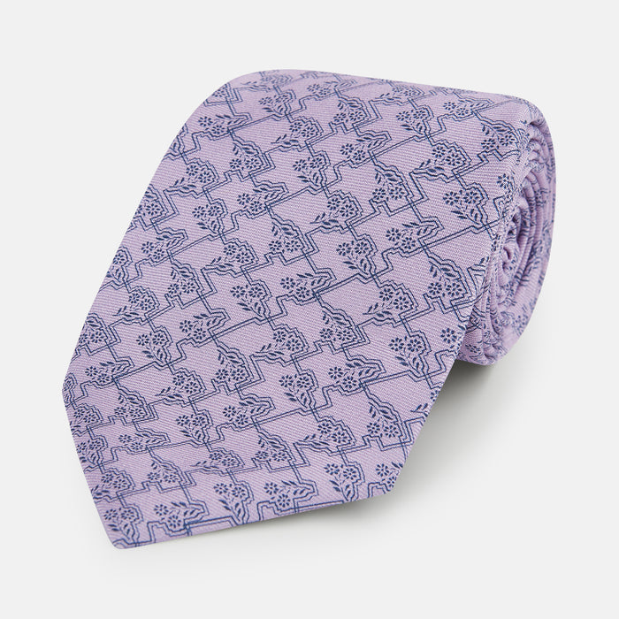Lilac Floral Jigsaw Printed Silk Tie
