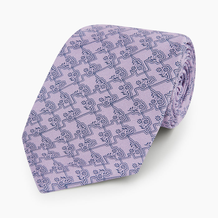 Lilac Floral Jigsaw Printed Silk Tie Image 4