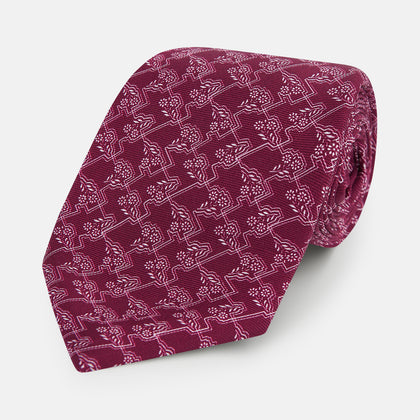 Burgundy Floral Jigsaw Printed Silk Tie