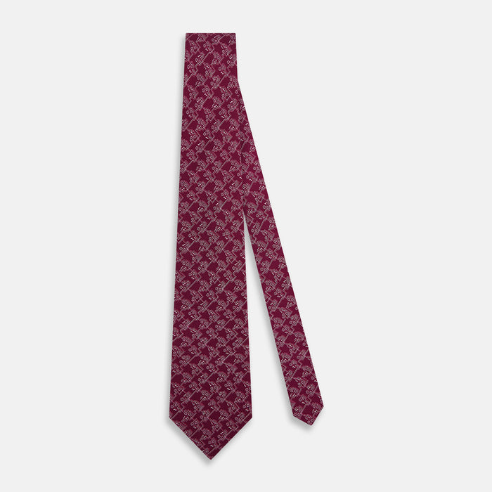 Burgundy Floral Jigsaw Printed Silk Tie Image 1