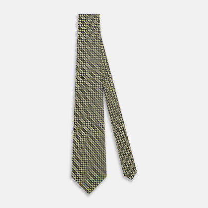 Yellow Geometric Pinwheel Printed Silk Tie Image 1