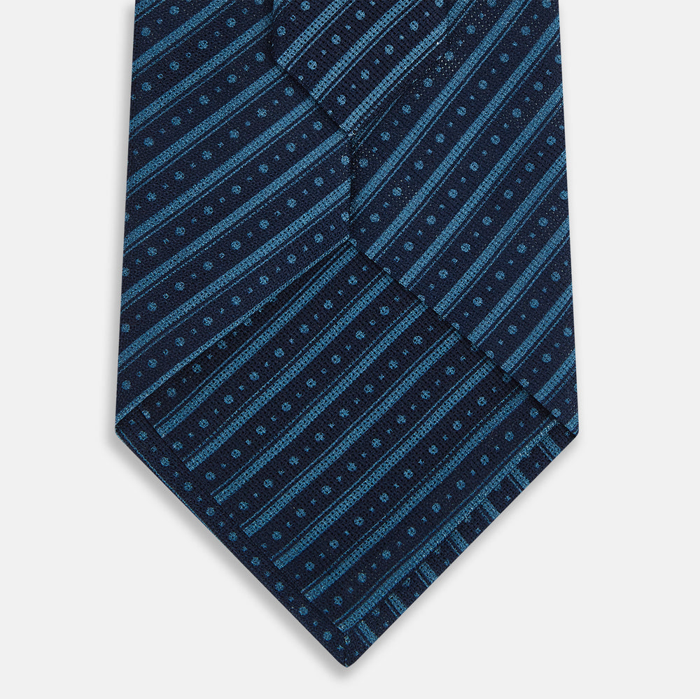 Blue Beaded Ticking Stripe Silk Tie OS
