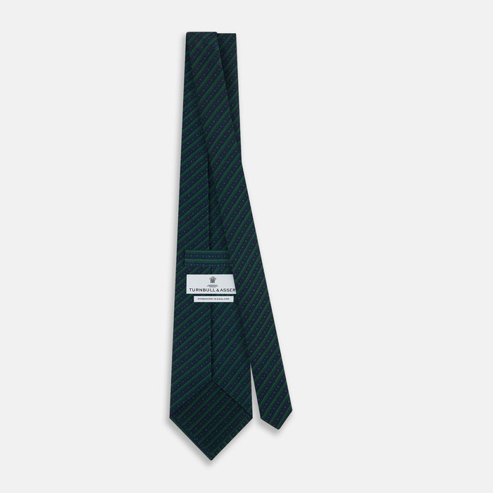 Forest Green Beaded Ticking Stripe Printed Silk Tie Image 3