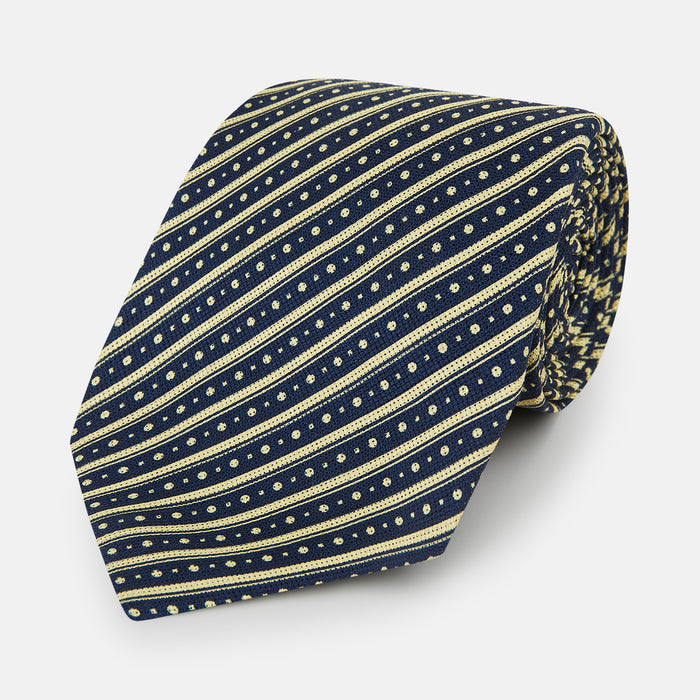Yellow Beaded Ticking Stripe Printed Silk Tie