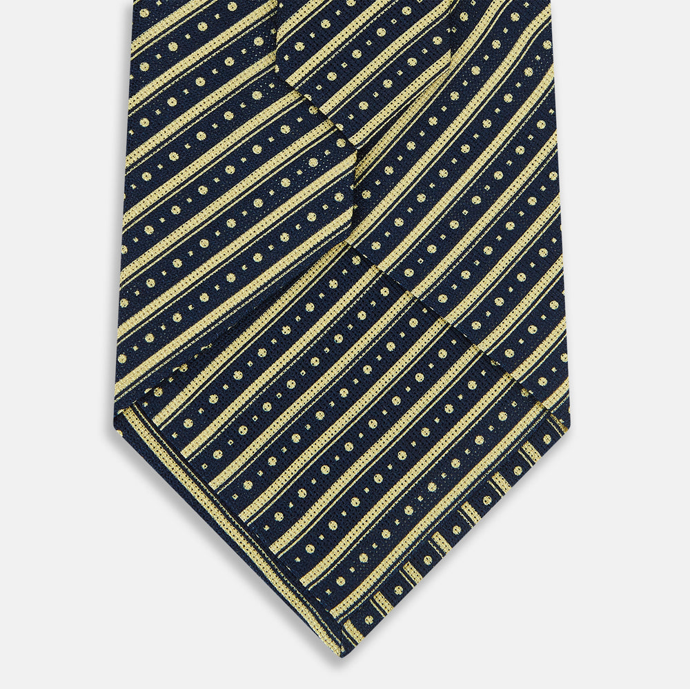 Yellow Beaded Ticking Stripe Printed Silk Tie OS