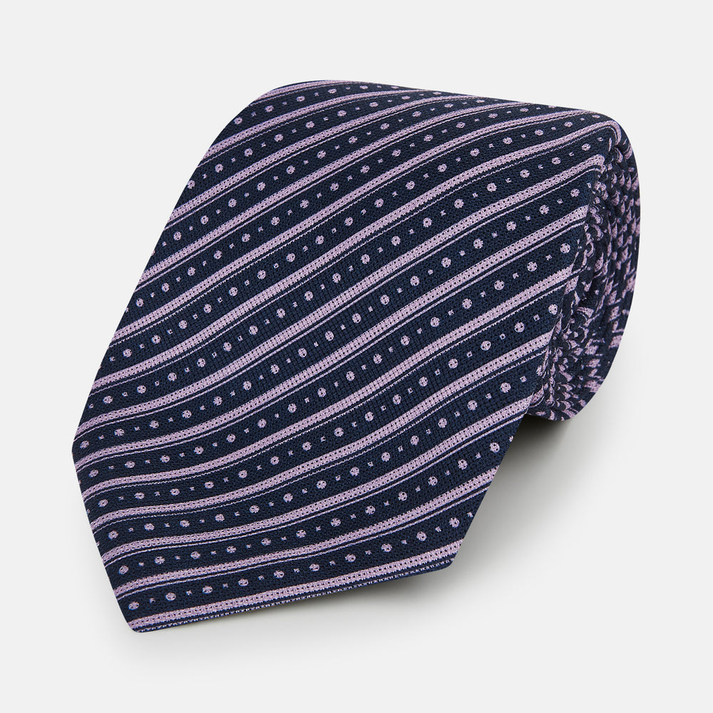 Lilac Beaded Ticking Stripe Silk Tie OS