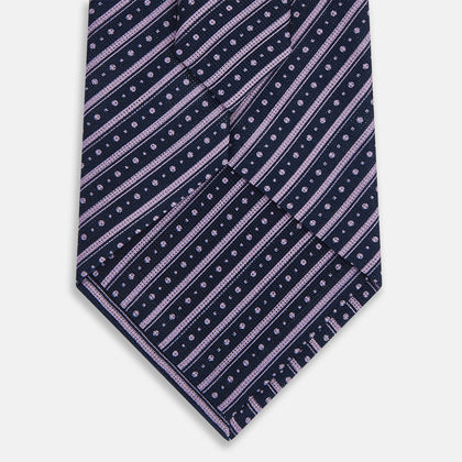 Lilac Beaded Ticking Stripe Printed Silk Tie Image 2