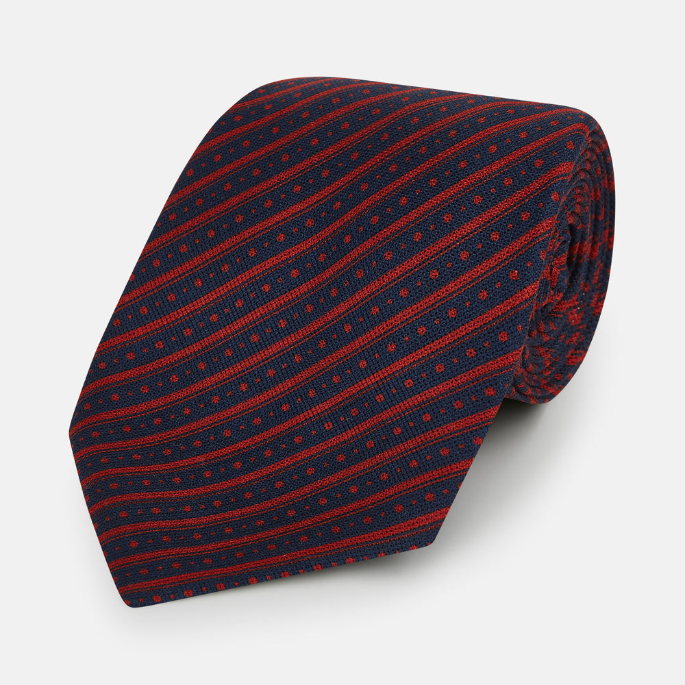 Red Beaded Ticking Stripe Silk Tie OS