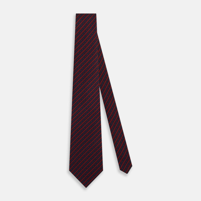 Red Beaded Ticking Stripe Printed Silk Tie Image 1