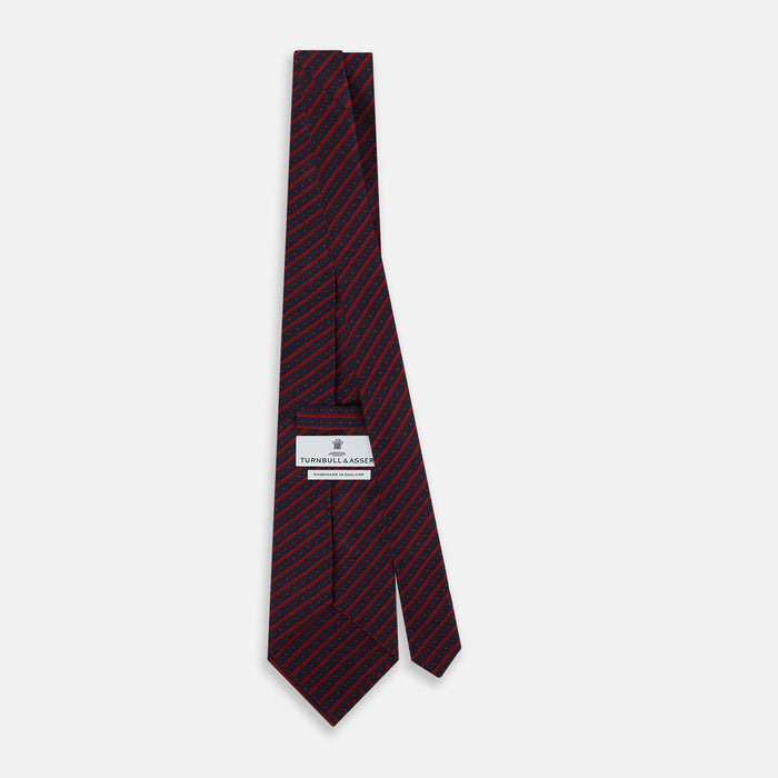 Red Beaded Ticking Stripe Printed Silk Tie Image 3