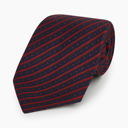 Red Beaded Ticking Stripe Printed Silk Tie Image 4