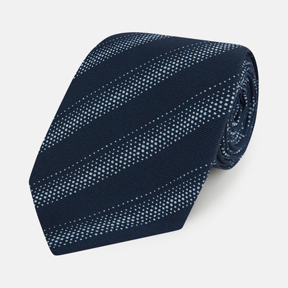 Navy Dotted Stripe Printed Silk Tie